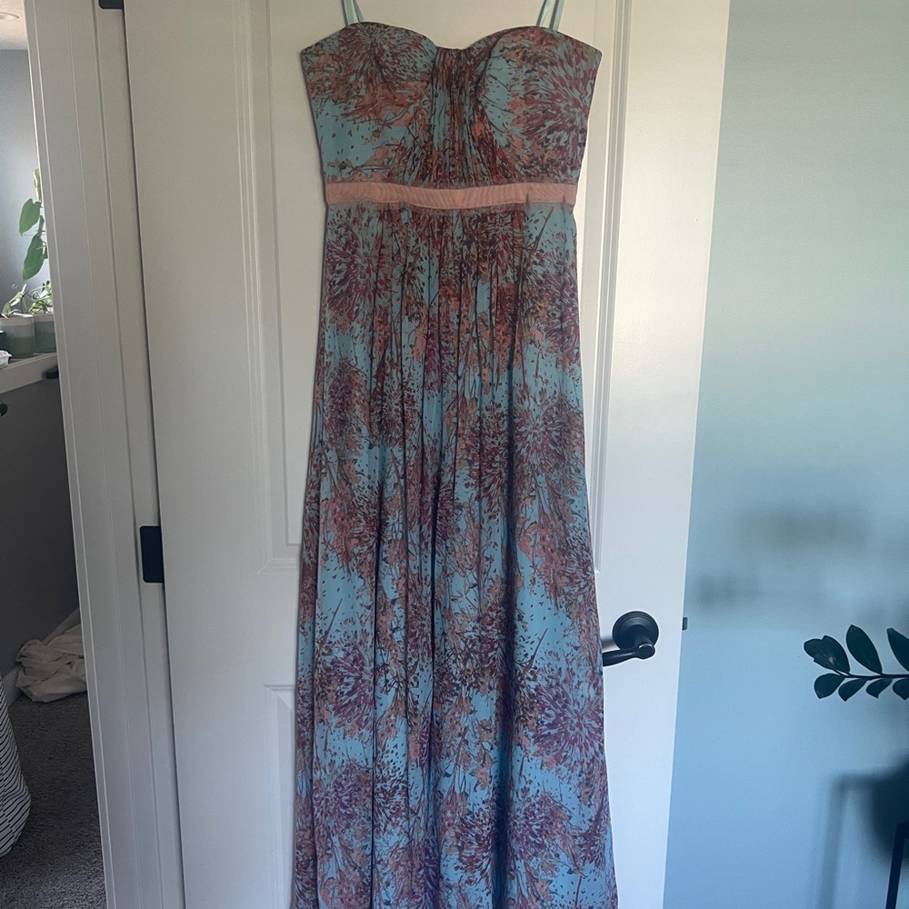 BCBGMaxAzria Strapless Blue and Pink Maxi Dress